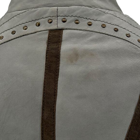 Provider Sunburst Leather Military Jacket Womens SZ XL Gray Studded Moto Chic - Picture 6 of 13